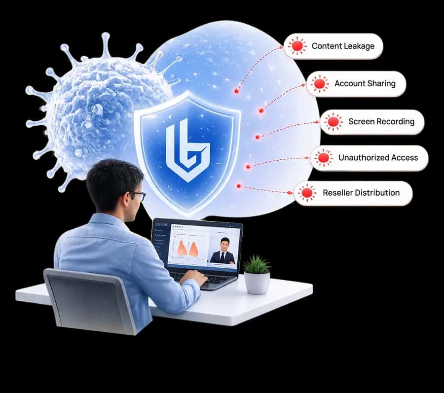 LeukoGrid secure LMS protecting online course videos, PDFs, and live classes